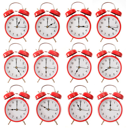 9 o'clock red clock isolated on white background Minimal 3d clock 3d illustration