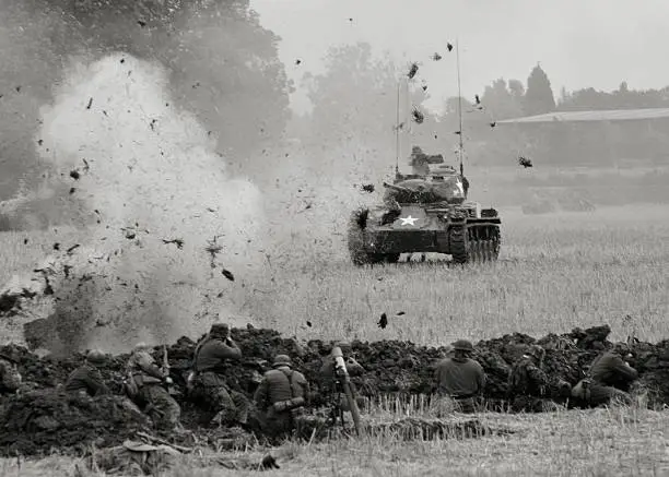 Photo of Old military tank on the combat field