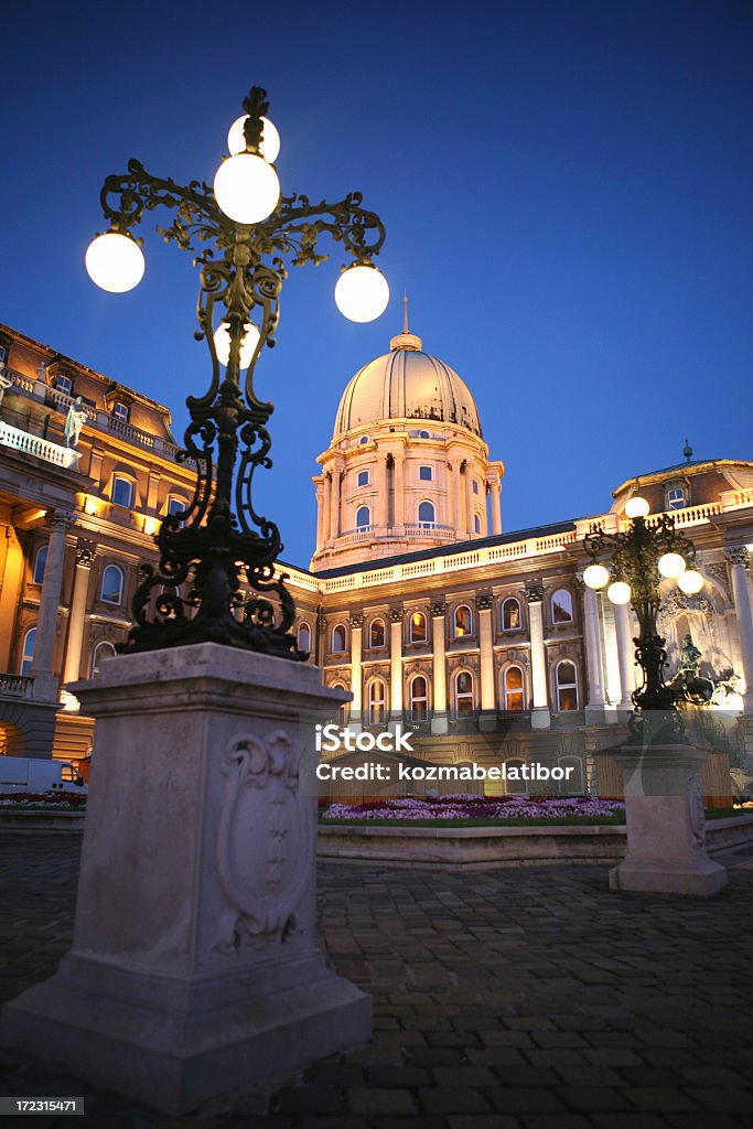 Castello e Museo d'arte di Budapest di notte - Foto stock royalty-free di Ambientazione esterna