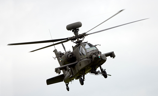 An Apache attack helicopter in flight