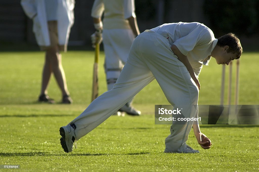Fielder heben ball in cricket-Spiel - Lizenzfrei Cricket-Spieler Stock-Foto
