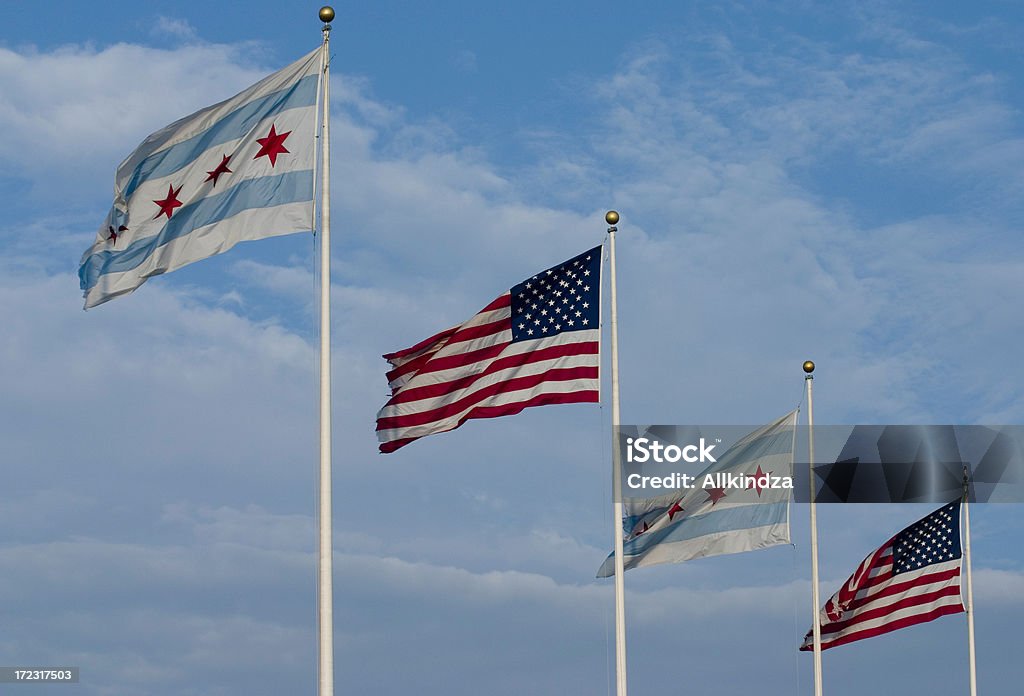 Chicago et drapeaux des États-Unis - Photo de Bleu libre de droits