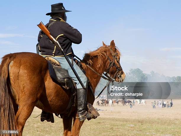 Civil War Reenactment Union Cavalryman On Horse Stock Photo - Download Image Now - American Civil War, Civil War, Aggression