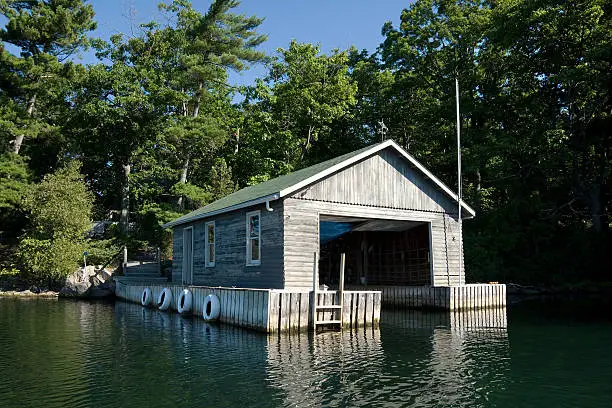 "Boathouse on the St. Lawrence River near Gananoque, Ontario in the Thousand Islands"