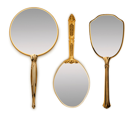 Three hand mirrors on white with soft shadow.