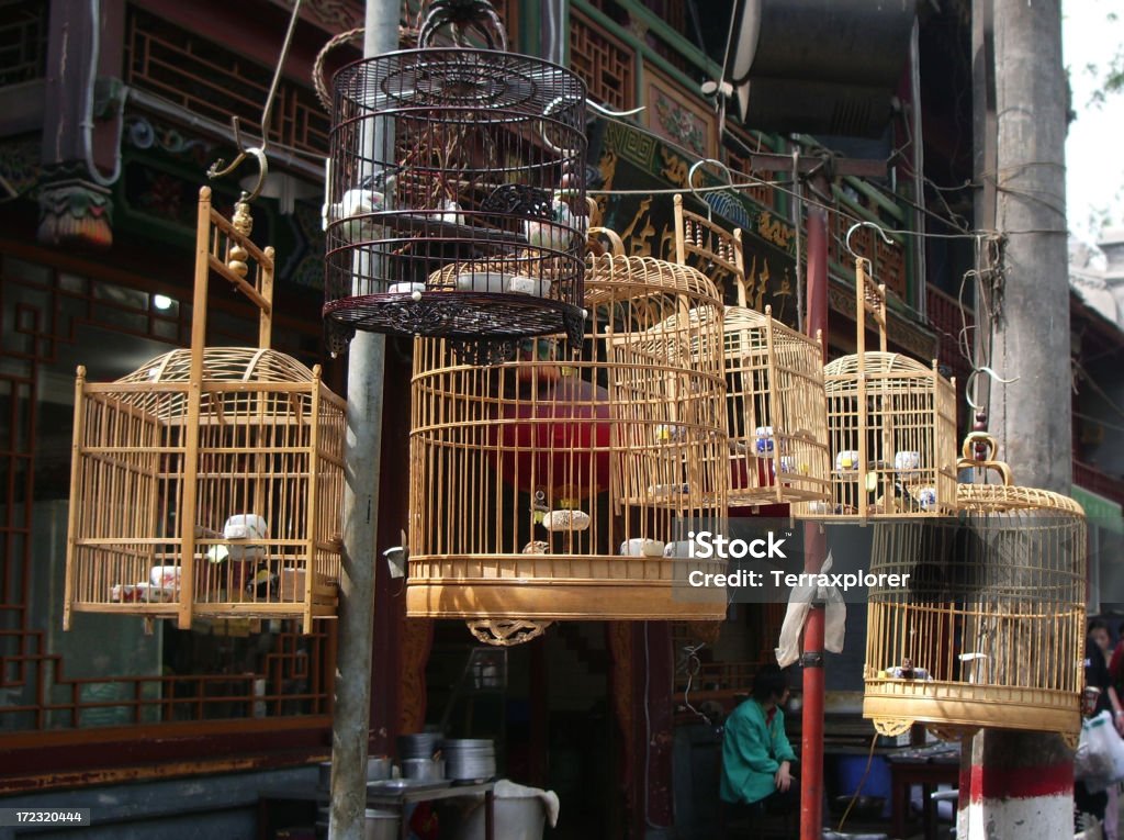 Bambus-Vogelkäfigen - Lizenzfrei Markt - Verkaufsstätte Stock-Foto