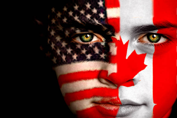 american kanadischen jungen - canada american flag canadian culture usa stock-fotos und bilder