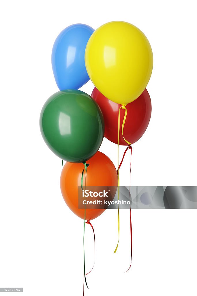 Kolorowe Balony z wstążka przed whte tle - Zbiór zdjęć royalty-free (Balon)