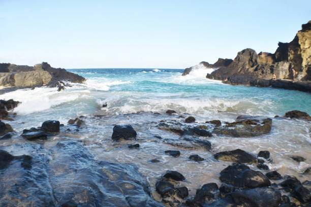 hermosa cala de playa en oahu, hawái - hanauma bay hawaii islands oahu bay fotografías e imágenes de stock