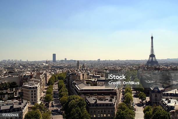 City View Of Paris And Eiffel Tower On Summer Day Stock Photo - Download Image Now - Arc de Triomphe - Paris, Asphalt, Avenue