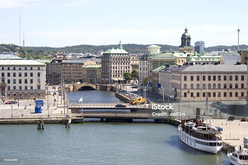 Gothenburg skyline "Waterfront scene in Gothenburg, Sweden, with Big Harbour Canal joining the river." Gothenburg Stock Photo