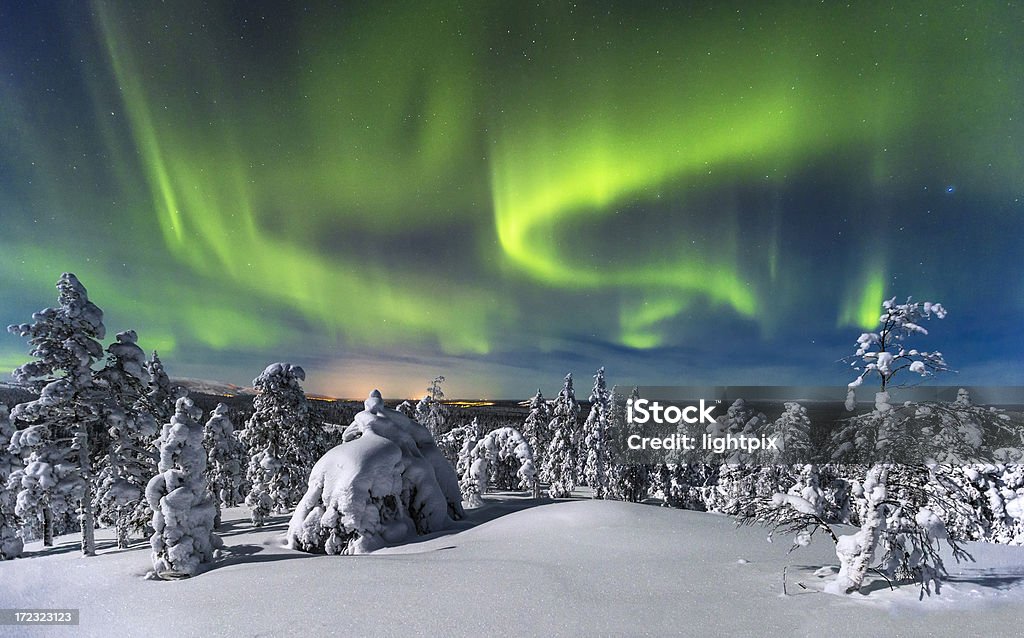 Aurora Borealis Northern lights over the Pyhae Luosto National Park in northern Finnland. Finland Stock Photo