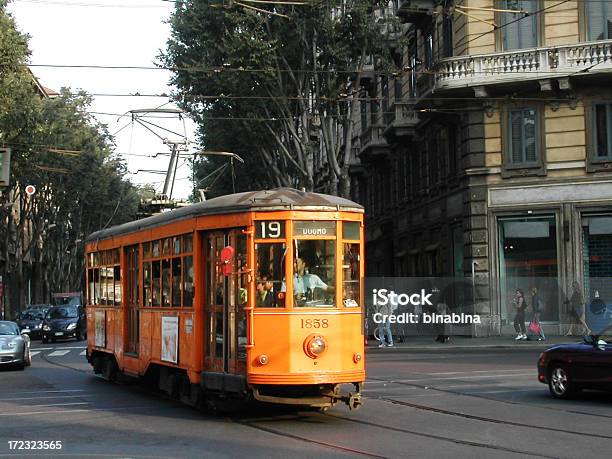 Tram In Milan Stock Photo - Download Image Now - Milan, Cable Car, Orange Color