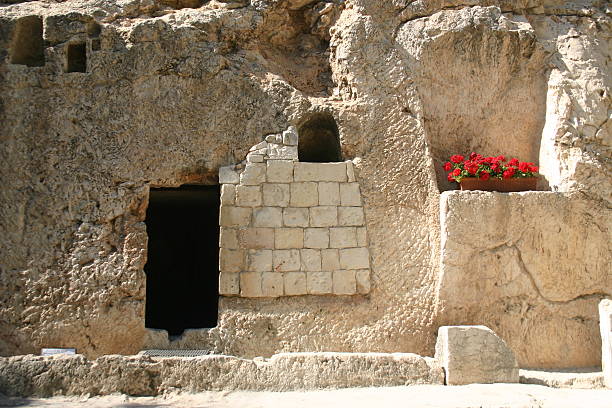 Christ's Empty Tomb This empty tomb is possibly the tomb that Jesus once used. tomb stock pictures, royalty-free photos & images
