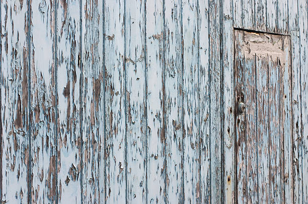istock Pale blue peeling paint concealing door 172325777