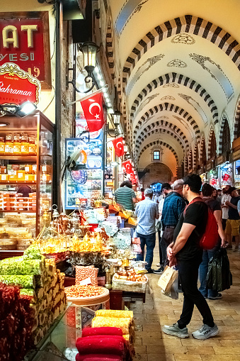Turkey, Istanbul - September 22, 2023: People at the spice market in the old city