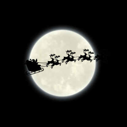 PS-render of Santa and his reindeer. Black background makes it easy to add as an element in your own x-mas night design.