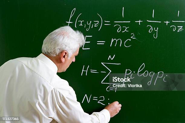 Professor At The Blackboard Stock Photo - Download Image Now - Chalkboard - Visual Aid, Senior Adult, Teaching