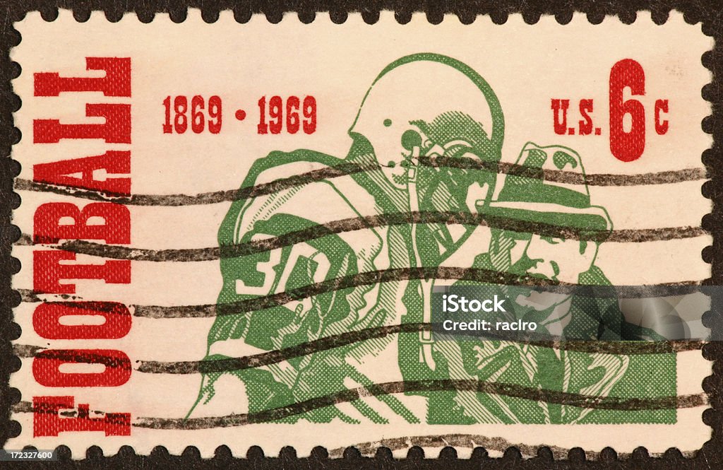 football centenial stamp 1969 postage stamp honoring the centential of American football, 1969. 1969 Stock Photo