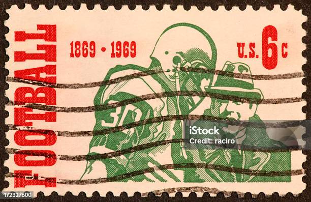 Football Centenial Stamp 1969 Stock Photo - Download Image Now - 1969, American Football - Sport, American Culture