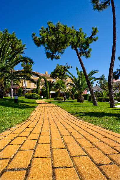 садовая дорожка - brick yellow road footpath стоковые фото и изображения