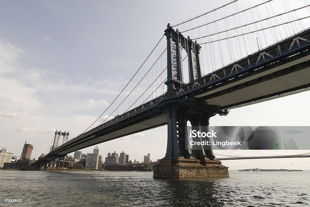 New York Manhattan Bridge Fiume East - Foto stock royalty-free di Ponte di Manhattan