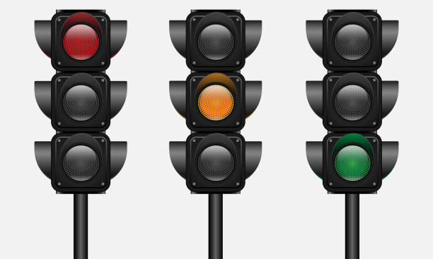 istock Set of Three Traffic Lights with a single color on. Realistic vector illustration isolated on white background. 3D EPS10. 1723298575