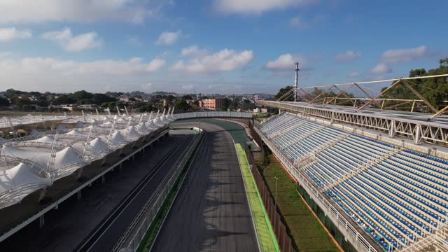 drone view of race track in Brazil Interlagos circuit. cars, and asphalt