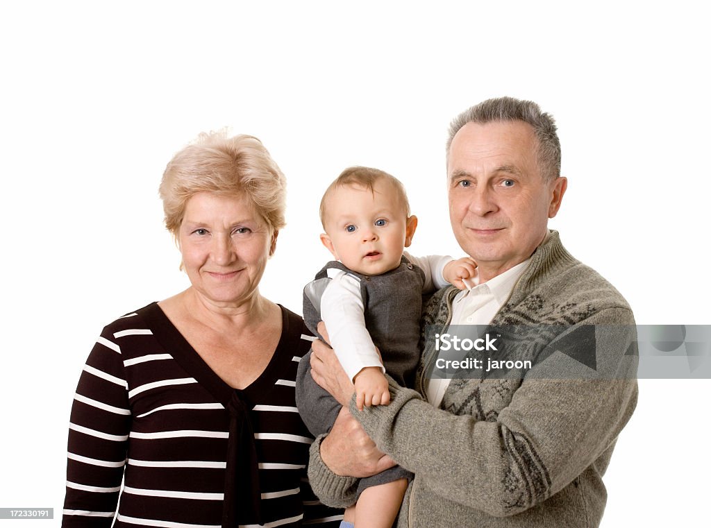 grandparents and their grandchild grandparents and their grandchildren siolated on white Cut Out Stock Photo