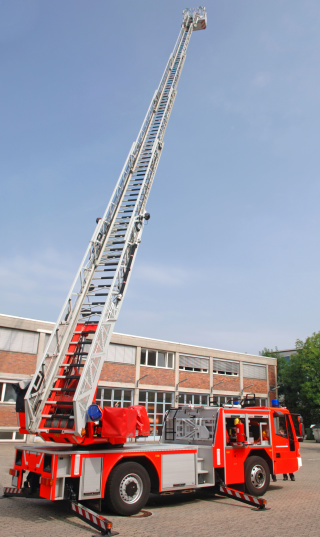 German fire engine with extended ladder