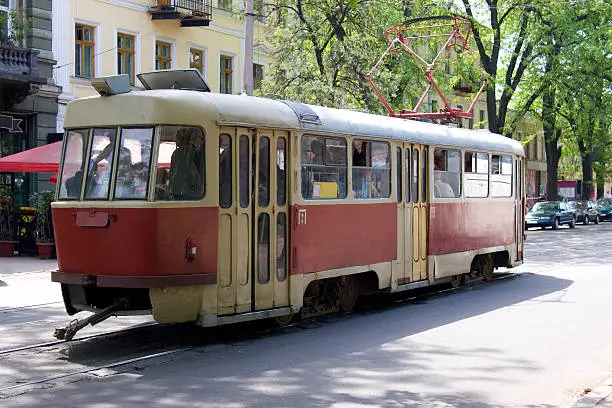 Streetcar in Odessa, Ukraine. This is one of the old models dating back to Soviet times.