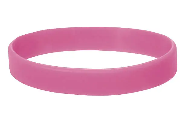 Pink Wristband on a white background. This is a symbol of Breast Cancer.