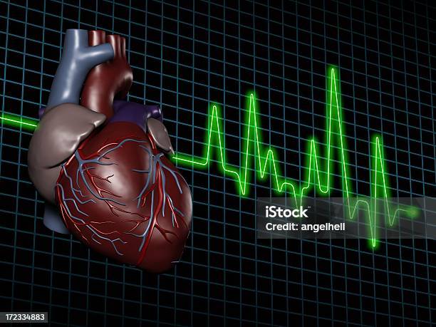 Electrocardiogram With Human Heart On Screen Stock Photo - Download Image Now
