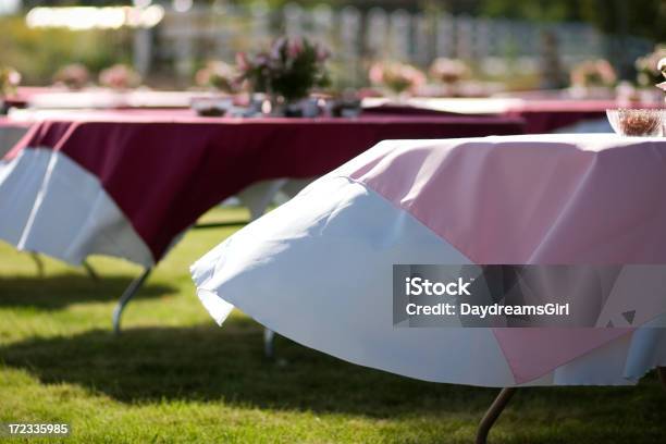 Evento Tabelas Com Um Pano Mandar No Vento - Fotografias de stock e mais imagens de Festa de Jardim - Festa de Jardim, Relvado - Relva, Algodão