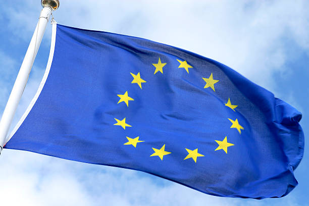 European Union flag EU flag waving in the wind. european union symbol stock pictures, royalty-free photos & images