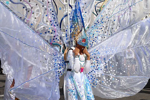 One of the many flamboyant costumes at the Notting Hill Carnival, London