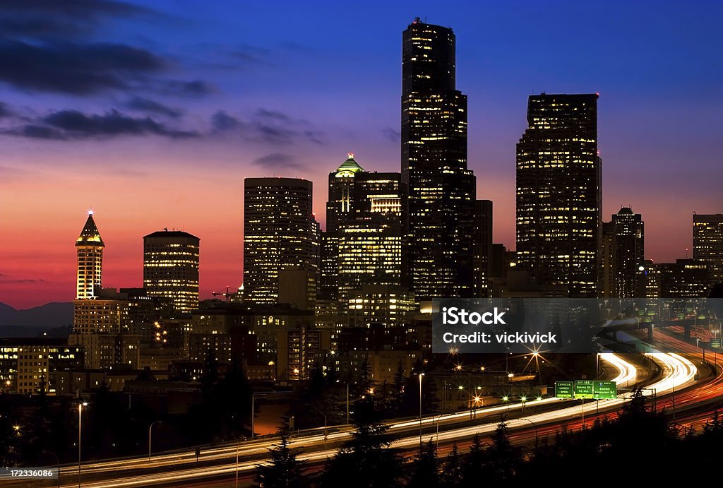 Seattle Skyline ao pôr do sol - Royalty-free Anoitecer Foto de stock