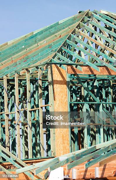 Nahaufnahme Von Hölzernen Framekonstruktion Und Dach Trusses Stockfoto und mehr Bilder von Architektur