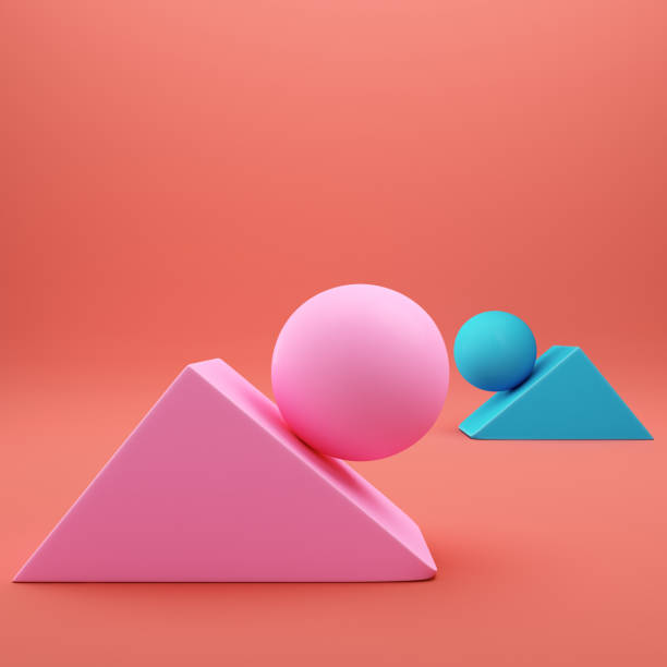 istock Abstract minimal scene. Geometric bolded shapes triangles with spheres on bright red background 1723361794