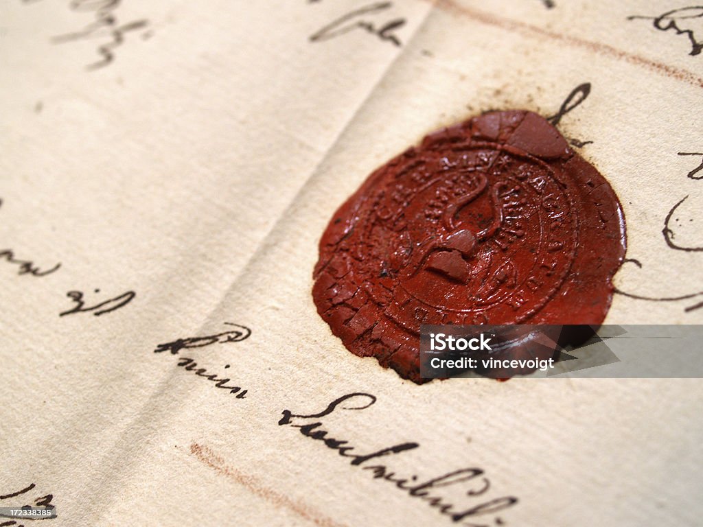 vintage seal vintage seal on legal document. about 1830 Shorthand Stock Photo