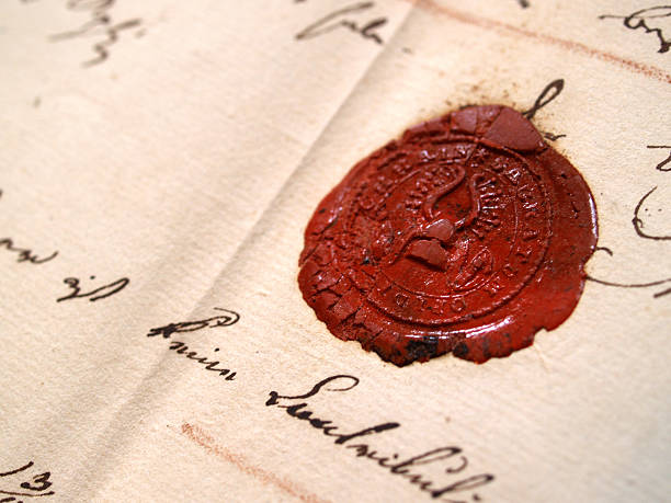 vintage seal vintage seal on legal document. about 1830 shorthand stock pictures, royalty-free photos & images