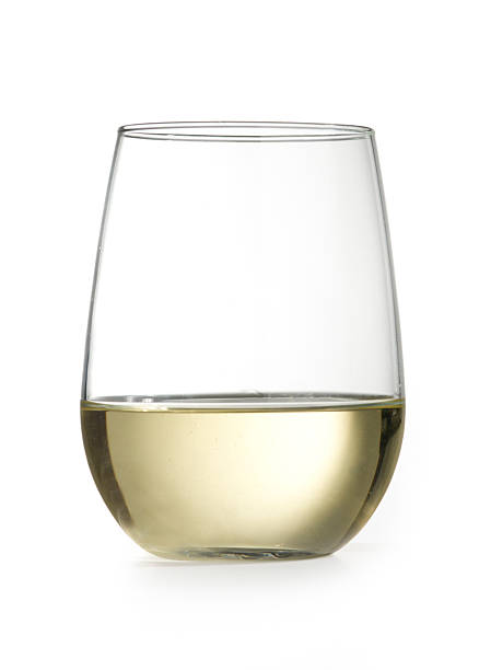 stemless copa de vino chardonnay aislado en blanco - wine glass white wine wineglass fotografías e imágenes de stock