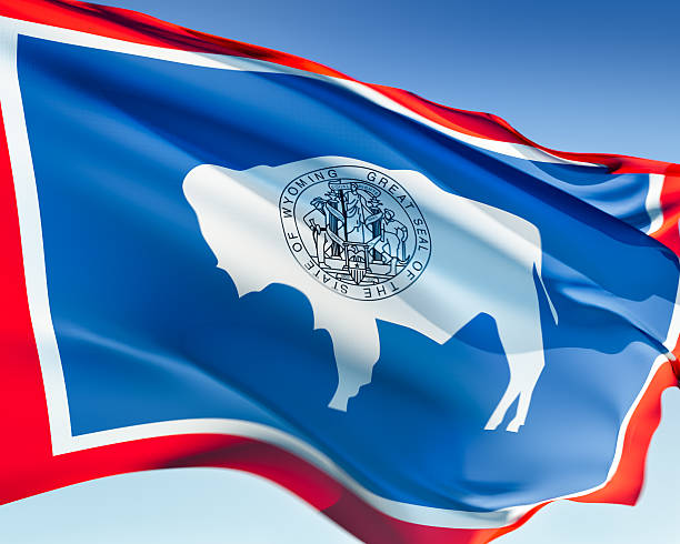 Wyoming flag waving in the wind. Elaborate rendering including motion blur and even a fabric texture (visible at 100%).