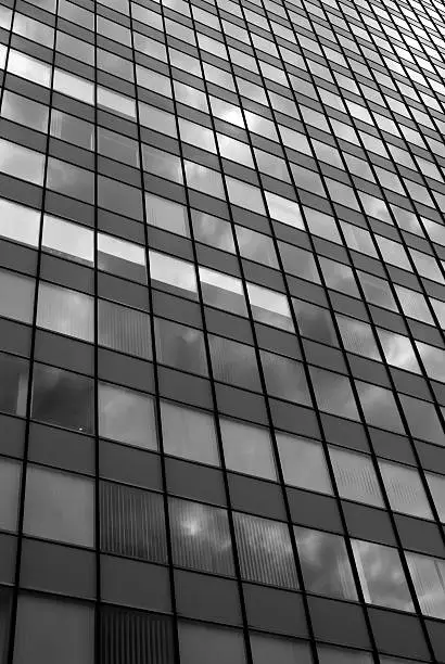 "skyscraper detail, cloudy day."