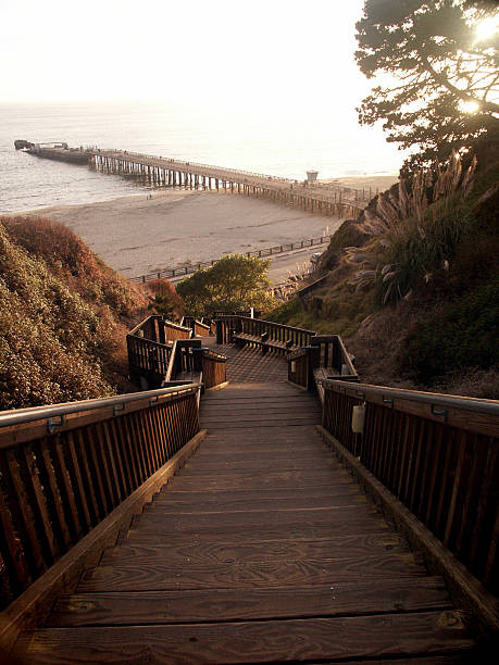 Stairs leading down to Seacliff beach in Santa Cruz, California.