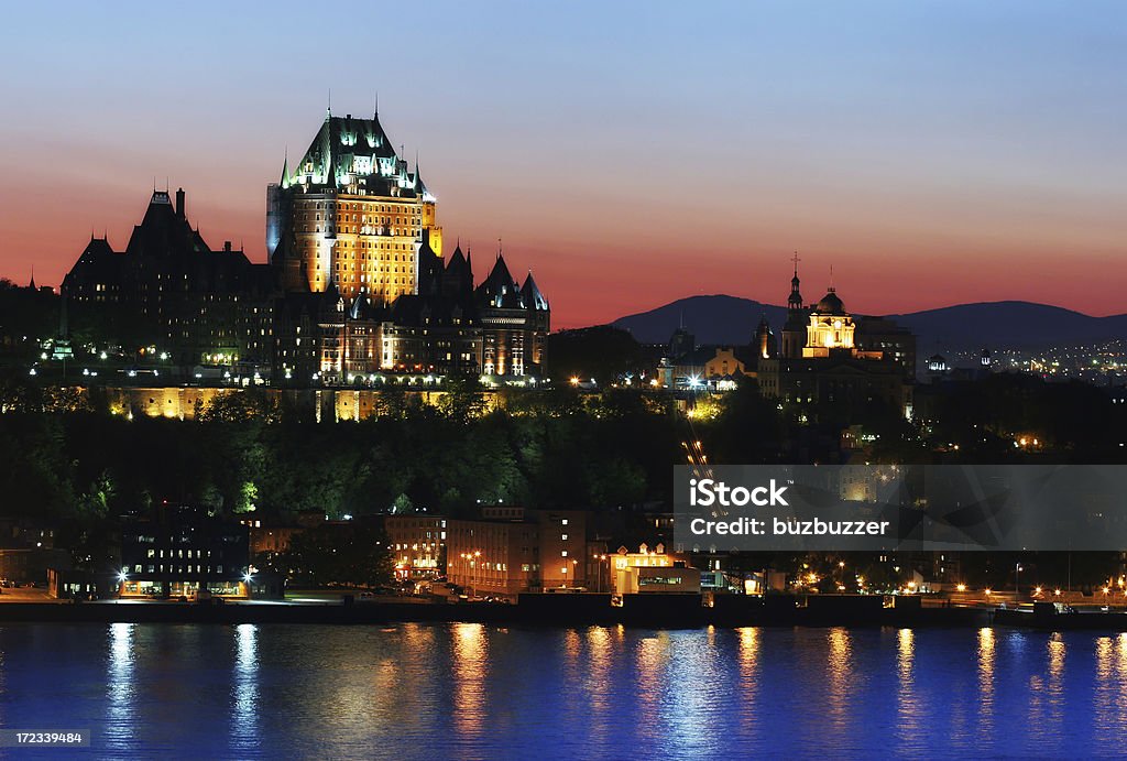 Chateau Frontenac and the Old Quebec City at Sunset  Night Stock Photo