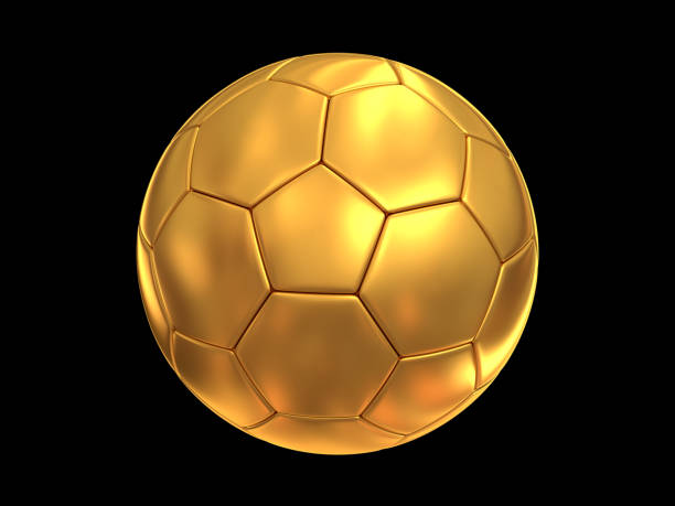 Golden soccer ball isolated on white background