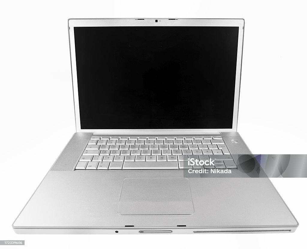 Silver Laptop modern silver laptop computerwide angle perspective Business Stock Photo