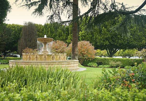Water Fountain In Park "Plaza de Vina del Mar Park, Sausalito, Marin County, California, USA" sausalito stock pictures, royalty-free photos & images