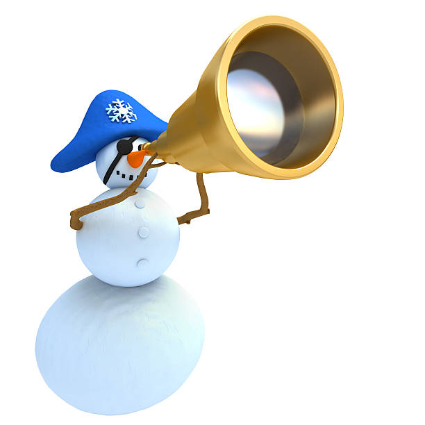 Snowman looks in telescope.